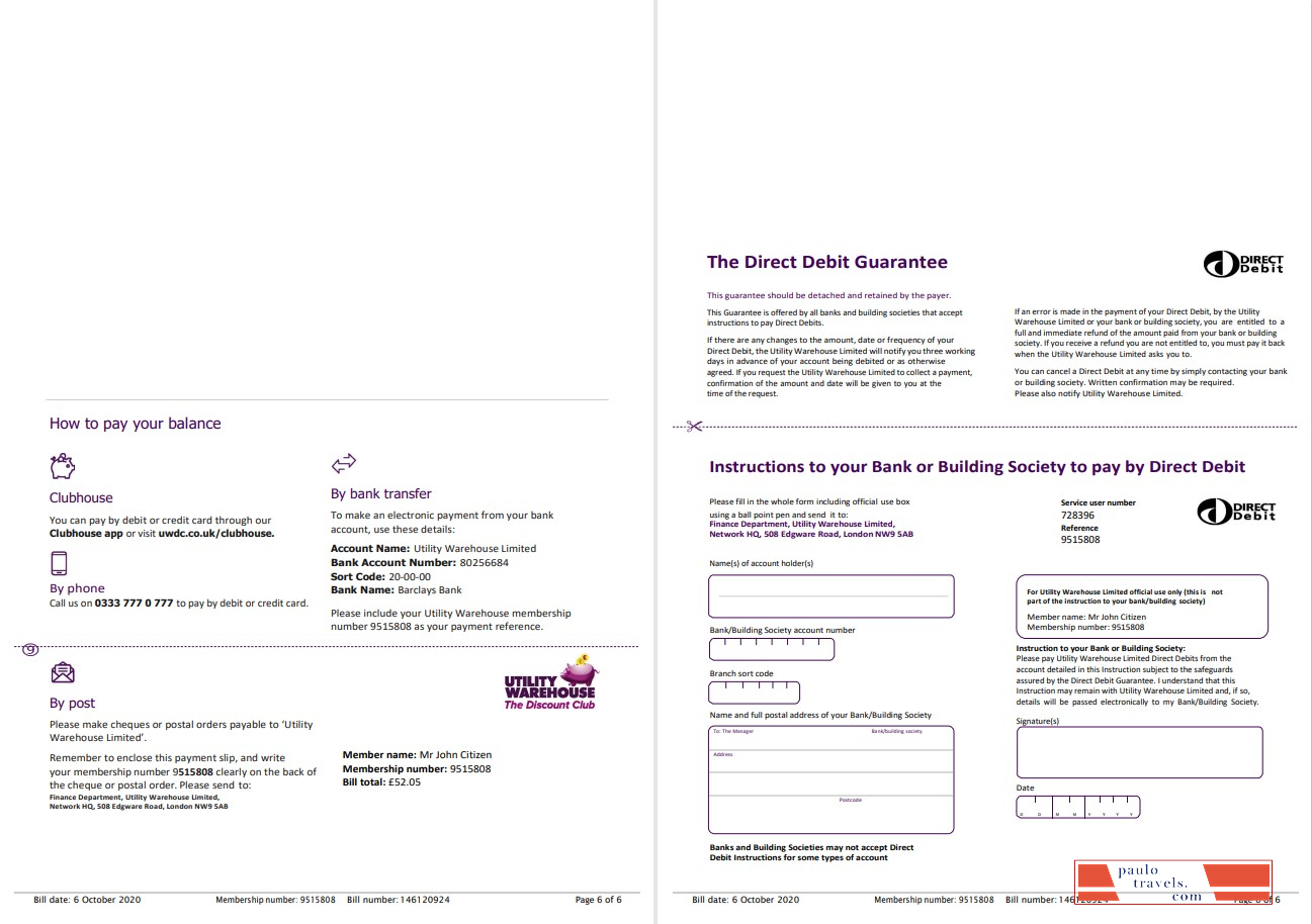 United Kingdom Utility Warehouse electricity utility bill template in Word and PDF format (6 pages) 5 6